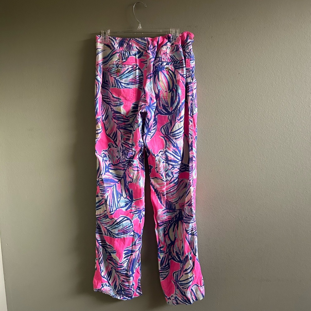 Lilly Pulitzer Linen Floral Print Drawstring Flare Pants Sz 4 - Picture 5 of 11